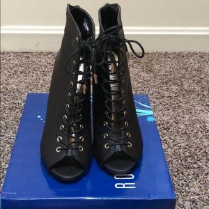 Black Tie Up Peep Toe Booties